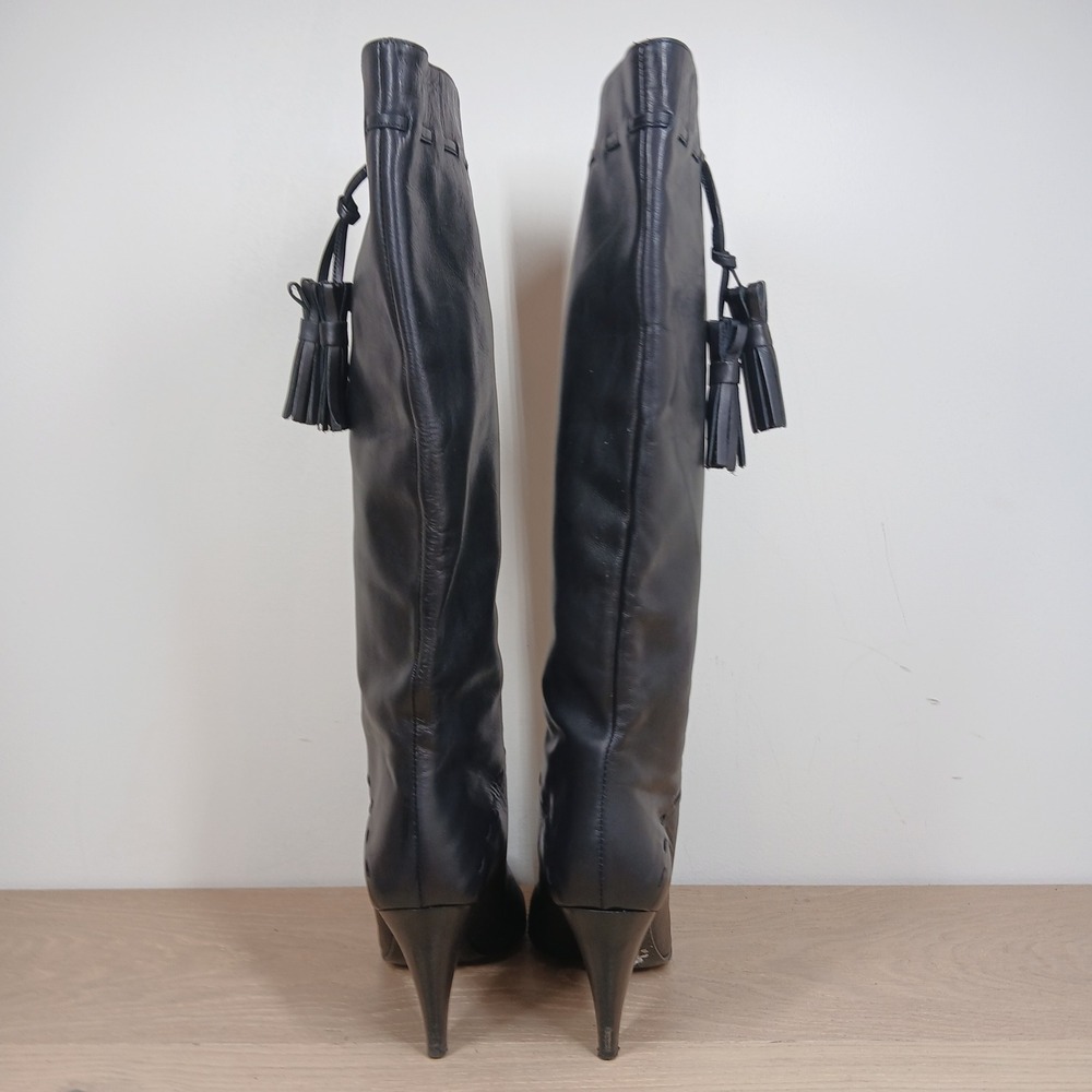 Saks Fifth Avenue Boots Womens 6.5B Black Leather Tassel High Heel Quiet Luxury - Picture 4 of 12